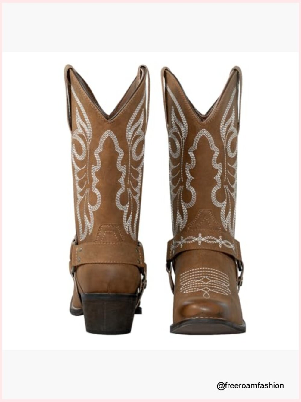 Square Toe Cowgirl Boots Mid Calf Western Riding Boots with Buckle Strap - Picture 4 of 7